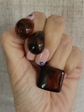 Tortoiseshell Brown Amber Swirl Acrylic Ring And Earring Set